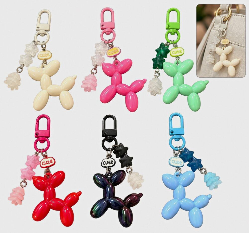 6 Balloon Dog Keychain Bag purse Charm Clip Animal Theme cute pink white purple